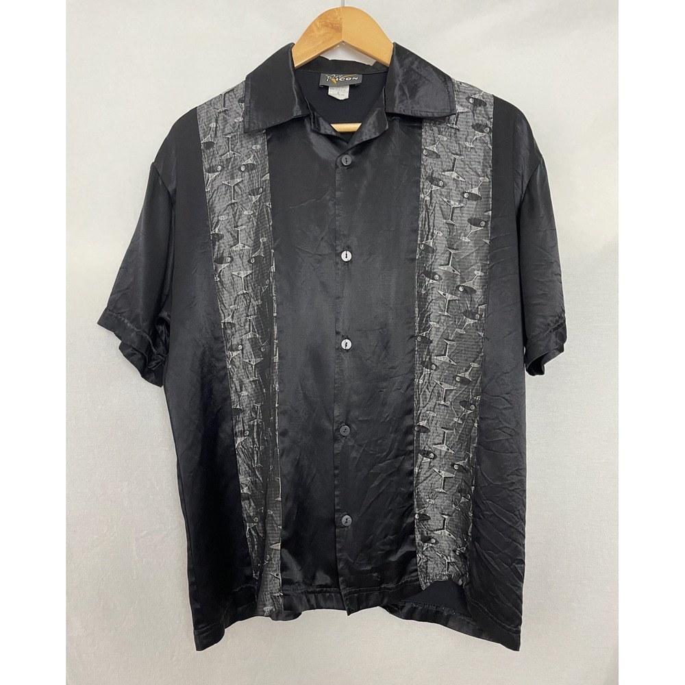 Vintage Pop Icon Shirt Mens Medium M Black Martini Glass Clubwear